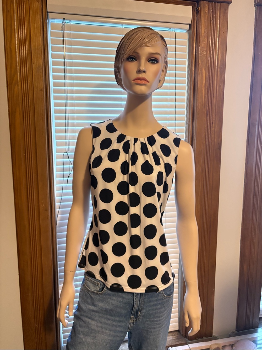 Calvin Klein White Sleeveless Polka Dot Camisole - Black Dots